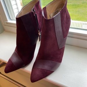 Longchamp Burgundy Suede & Leather Booties